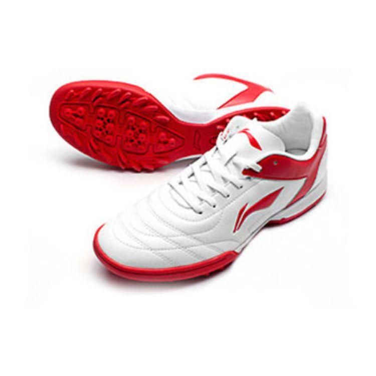 Scarpe da calcio da uomo Li Ning TF con tacchetti in pelle sintetica per erba artificiale ammortizzanti antiscivolo resistenti all'usura Scarpe da calcio Bianco Rosso ASTQ011-1