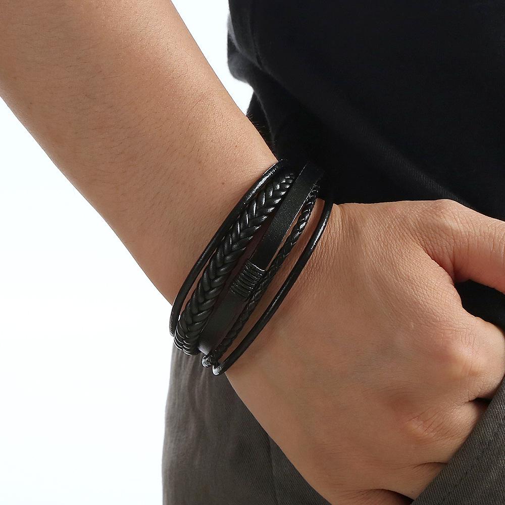 Kruis Hoge Kwaliteit Koeienhuid Roestvrij Staal Armband voor Mannen en Vrouwen