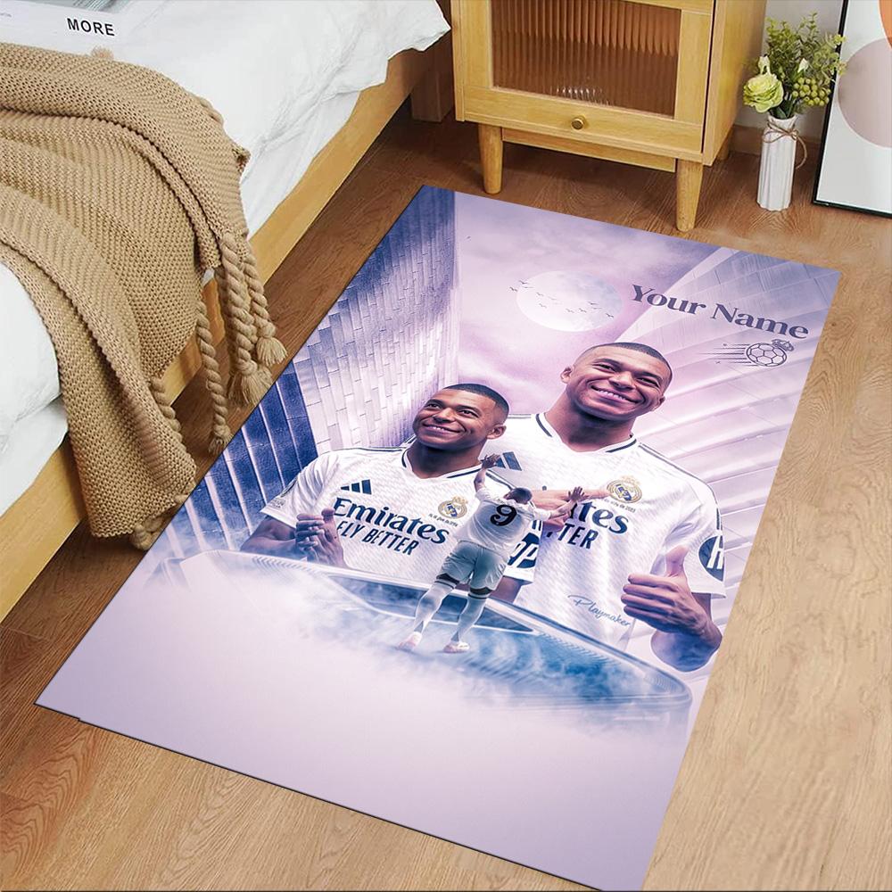 Mbappé Customized Name Floor Rug Office Rug Design for Outdoor Kitchen Balcony Playrooms Antislip Carpet Decorate Offices Birthday/Christmas Gift