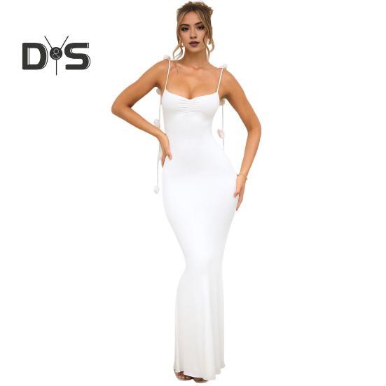 

Женское вечернее платье с 3D-узором в виде розы, на тонких бретельках, без рукавов, с V-образным вырезом, облегающее коктейльное платье макси, женское банкетное свадебное платье макси S белый