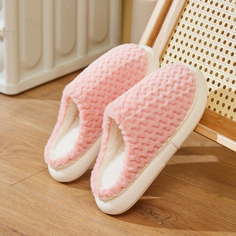 2025 new cotton slippers fashionable and simple imitation rabbit fur solid color indoor home stepping on shit couple wearing hair mop