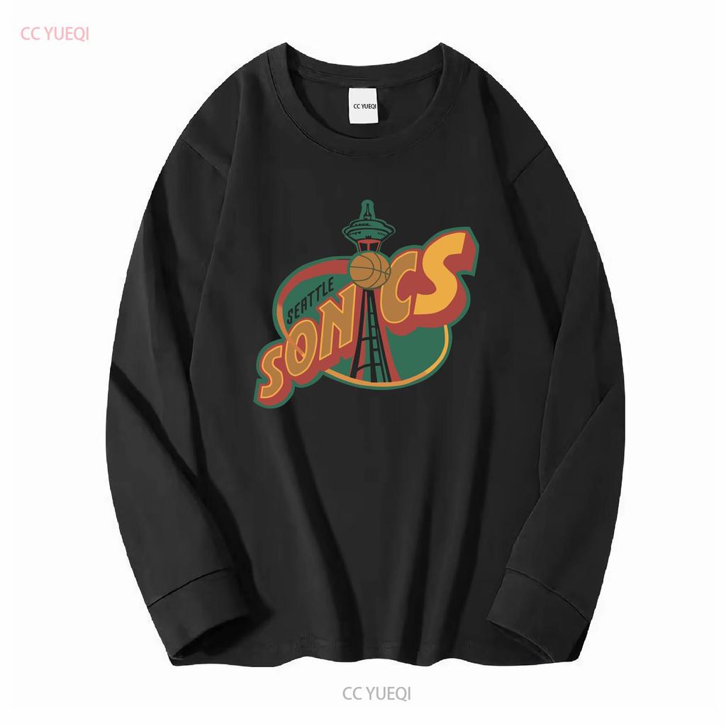 Vintage Seattle Supersonics T Shirt CP1627 Long Sleeves Vintage Washed Unisex Casual Slightly Top For Everyday Wear Streetwear