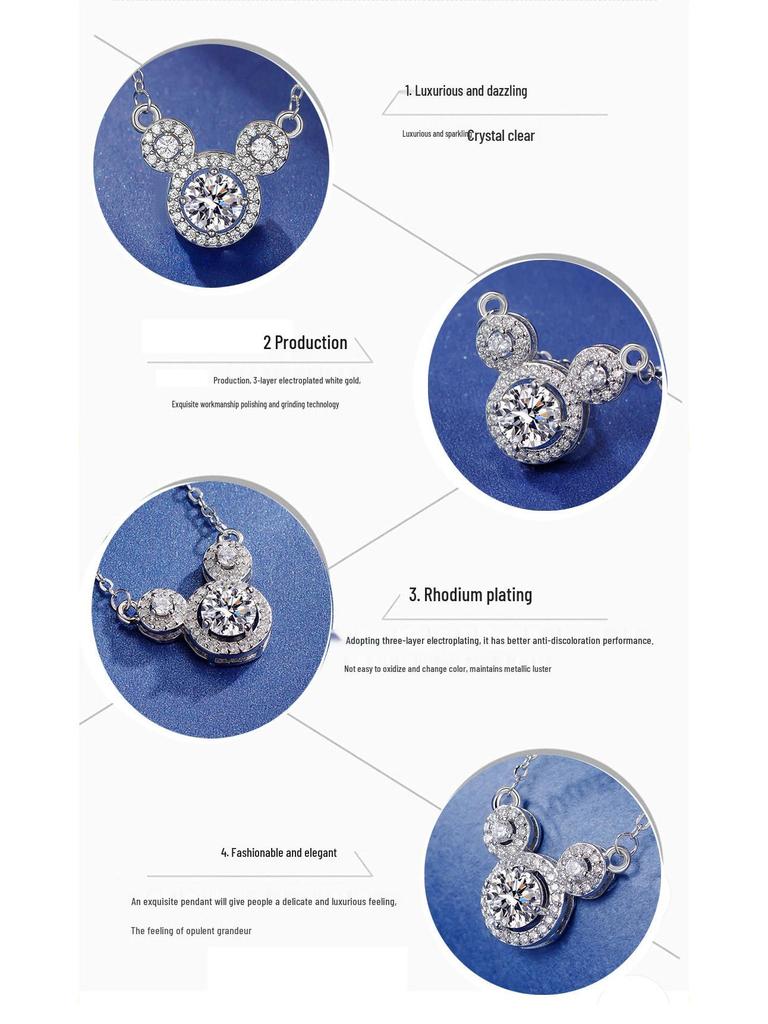 Korean Moissanite Mickey Necklace - Cute Valentine's Day Gift 