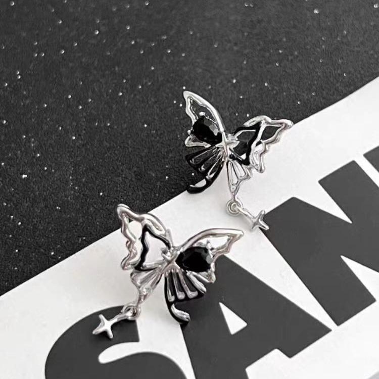 Dark asymmetrical butterfly hollow earrings women's sweet cool ins niche design earrings