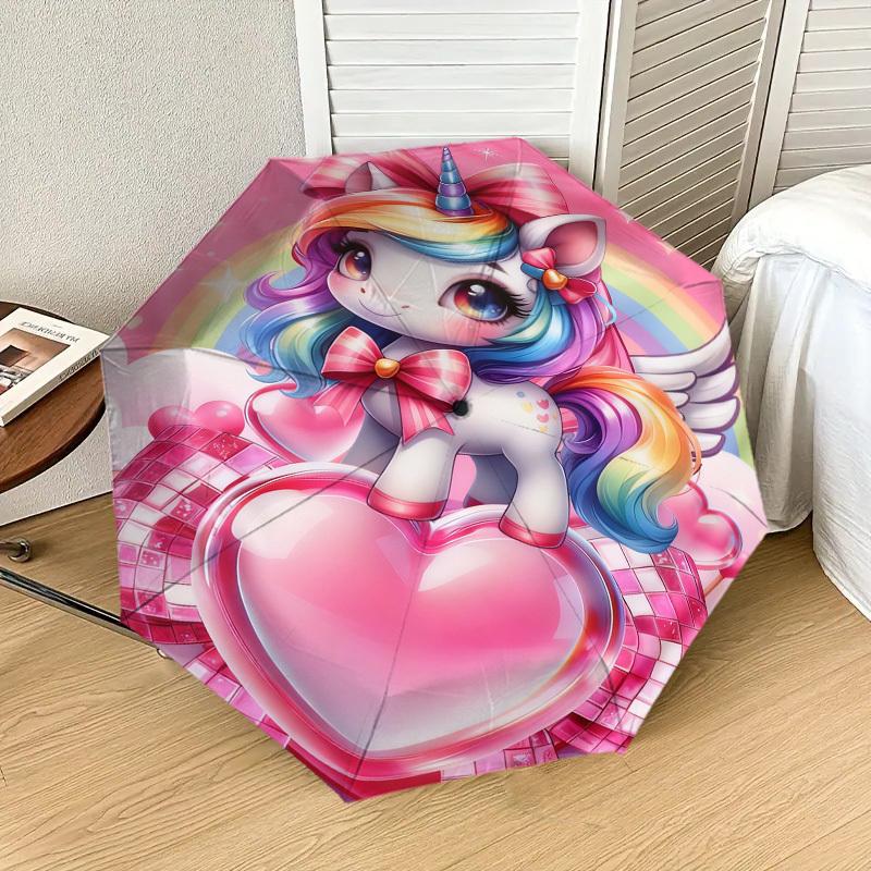 1pc Unicorn Heart Pattern Umbrella Design Automatic Opening and Closing Umbrella, High-quality Travel Umbrella,  c1128133