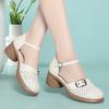 4cm Vintage Round Head Breathable Cutout Buckle Hole Shoes Summer Platform Sandals 2025 Med Block Heels Leather Sandals Office