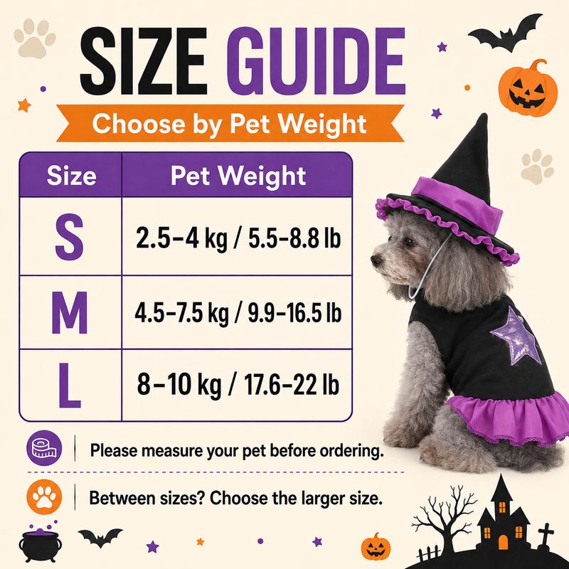 Pet Witch Halloween Costume Dog Cat Witch Bat Pumpkin Cosplay Outfit Holiday Party Fancy Dress‑Up Clothes For Cute Puppy Kitten