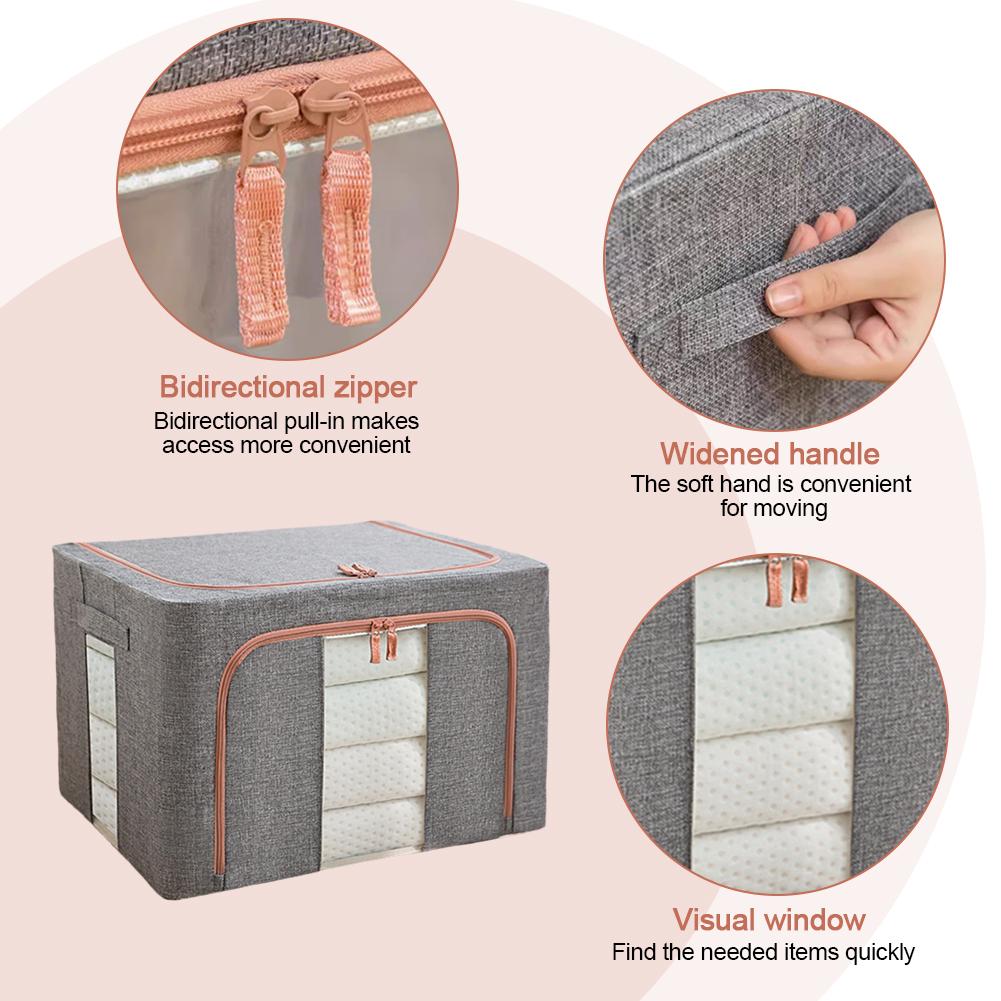 3Pcs Stackable Storage Boxes Reusable Linen Carrying Container Waterproof Closet Zippers Container for Holiday Decorations Books