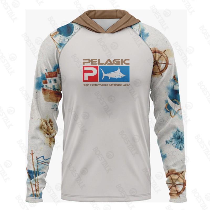 Mens Quick-Dry Hooded Fishing Shirt UPF 50 Sun Protection Long Sleeve Outdoor Angling Summer Fall