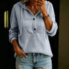 Women's Color V-Neck Long Sleeve Hooded Button Front Casual Top