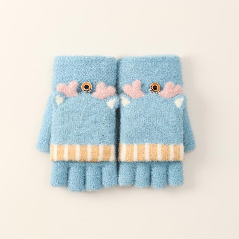 Xuehuaxiu's new women's winter thermal gloves, cute cartoon Christmas elk knitted half-finger flip gloves wholesale