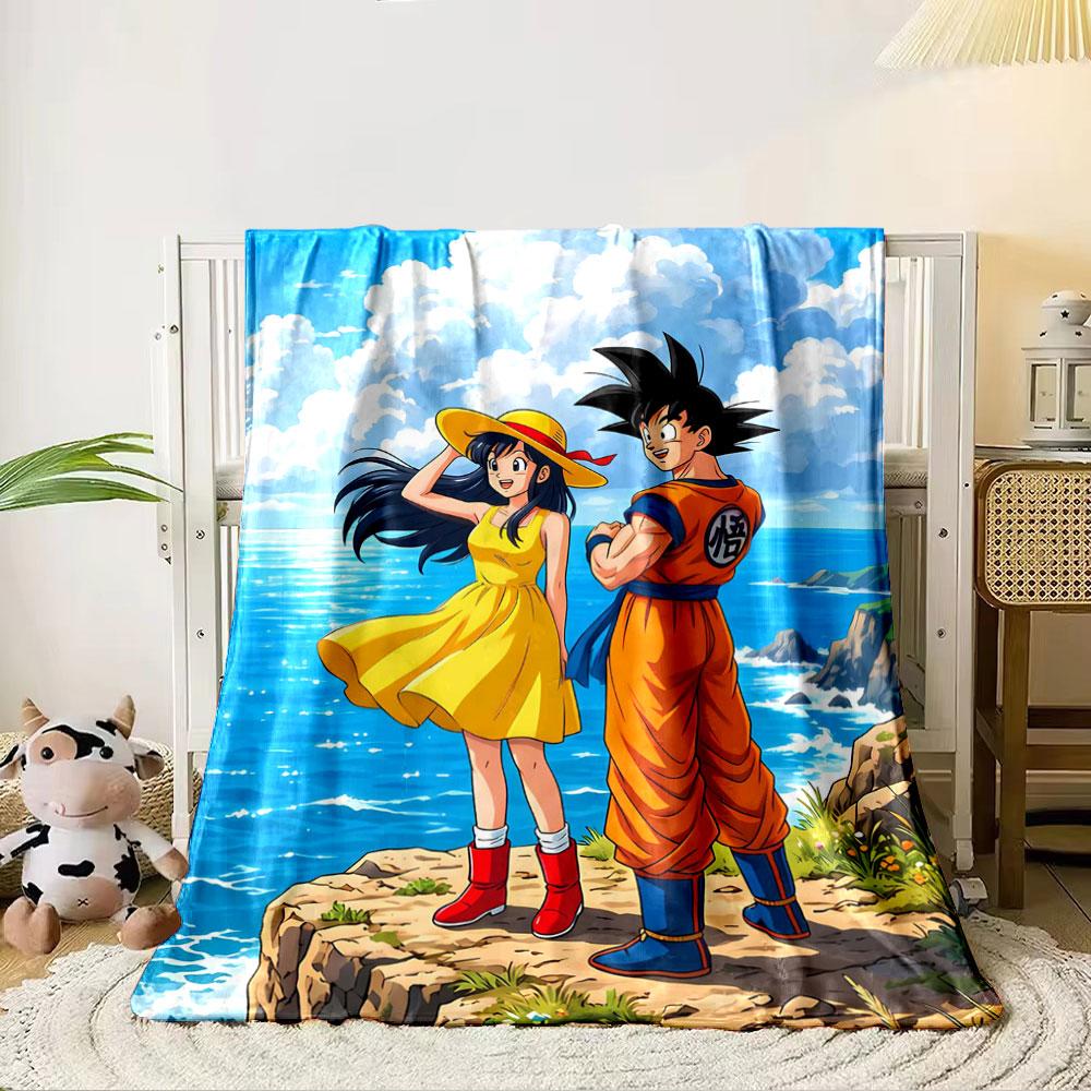 A scenic seaside view with two characters standing on a cliff edge. for all seasons blanket lunch break throw gift 80cm x 120cm