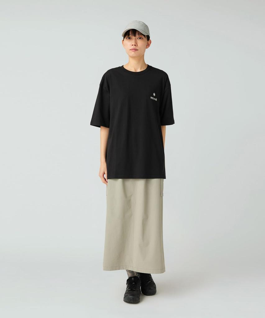 Snow Peak Soft Cotton Relaxed Logo Short Black T-Shirt TS-25AU006, Sleeve, Men's/Women's, XL,