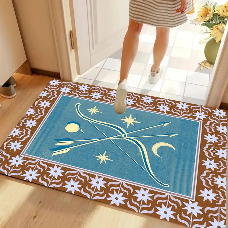 

Nautical Teal Blue Octopus Starfish Non-slip Washable Door Mat for Entryway Coastal Decor Home Decoration 40cm x 60cm