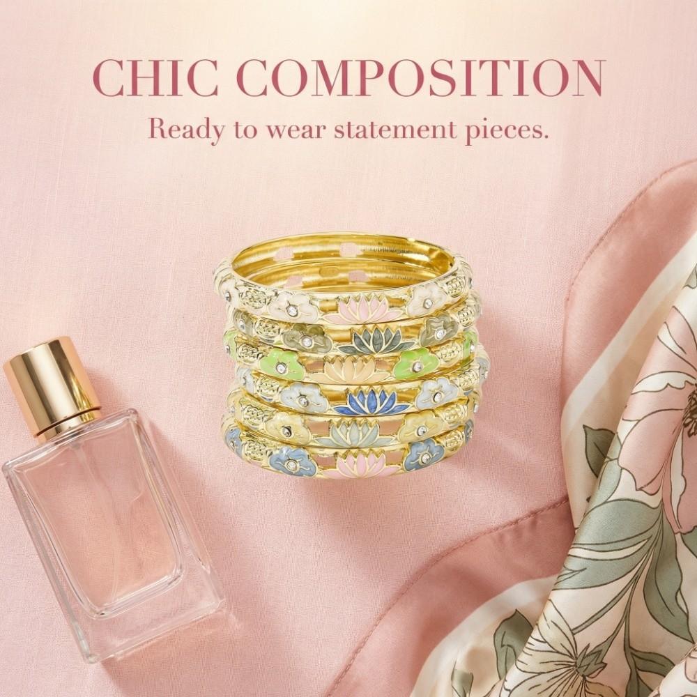 Hollow Out Chinese Flower Bangle Enamel Women's Hand Bracelet Gifts for Women Girl