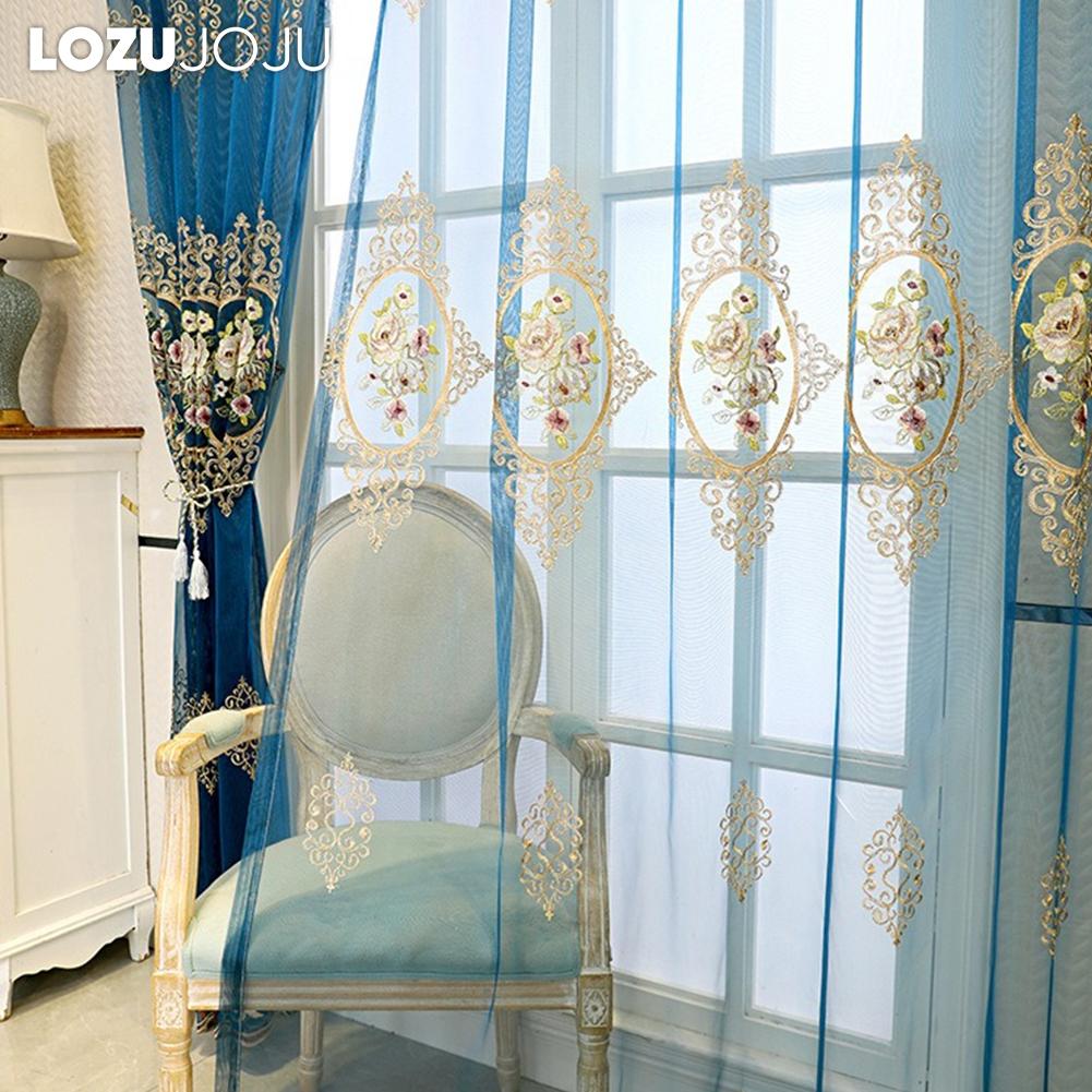1PZ LOZUJOJU Tenda Trasparente Ricamata Classica di Lusso Europea in Garza per Soggiorno Camera da Letto Balcone Finestra Decorazione Casa