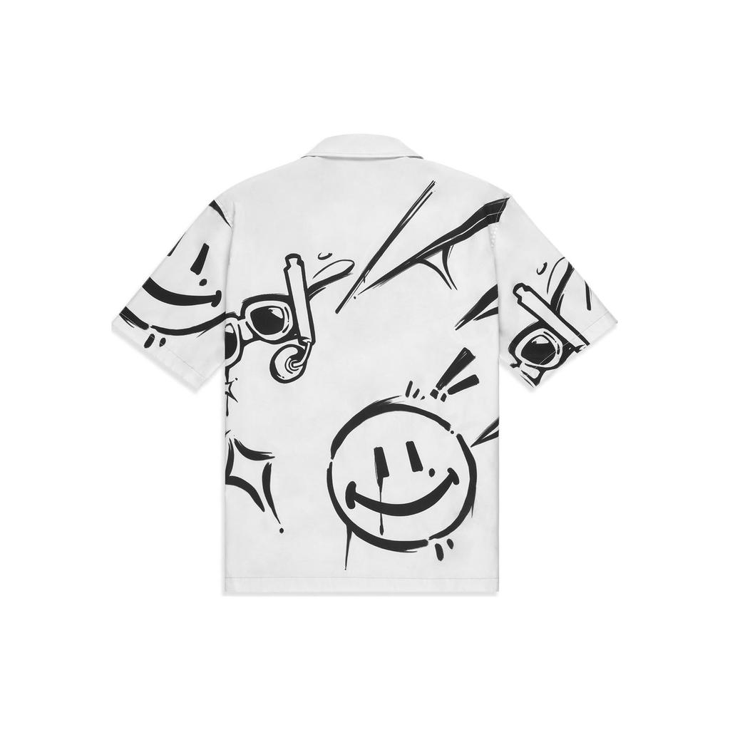 Li-Ning Sport Lifestyle Series Sharp Collar Full Print Graffiti Casual Short Sleeve Shirt Men Shirts Off-White ASHT505-3