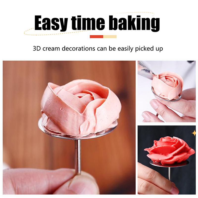 2 stk Piping Negler i Rustfritt Stål Kake Kjeks Blomster Dekoreringsnål Stativer Krem Overføringsbrett Bake Bakverk Verktøy
