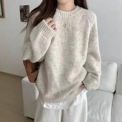 Pullover für Damen Herbst Winter Verdickt Pullover Warm Gestrickt Einfarbige Langarm Oversize Pullover Tops