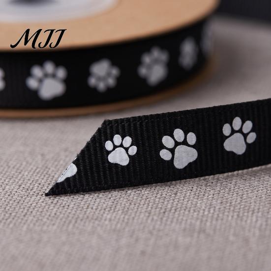 DIY Gift Wrapping Supplies 0.4" x 9.8 Yards Paw Print Ribbed Ribbon, Decorative Fabric Ribbon for Handmade Bow Making Material Pet Themed and