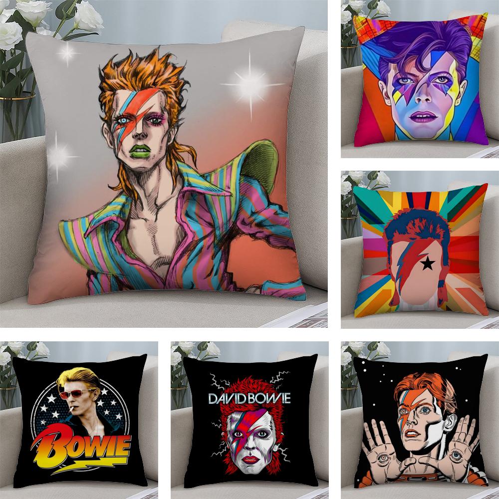 David Bowie Kissenbezug Weicher Plüschstoff Beidseitig Bedruckter Sofakissenbezug für Alle Jahreszeiten Heimdekoration Geschenk