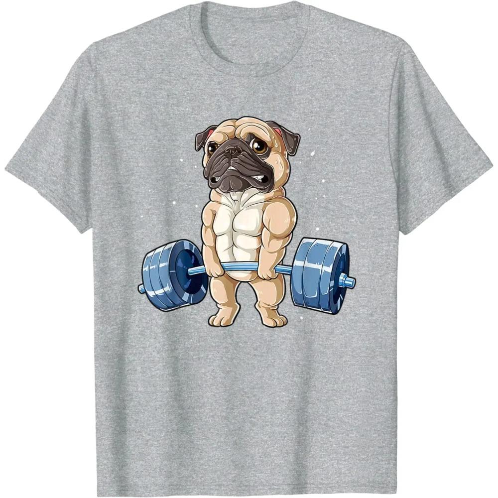 Pug Weightlifting Funny Animal Men Fitness Gym Workout Tee T-Shirt for Men Women Men Clothing Print Tee
