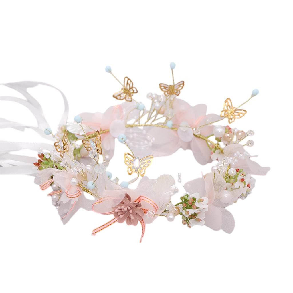 Elegant Women's Flower Crown Pink Butterfly Flower Hair Hoop For Girls Ladies Hand Woven Luxury Metal Jewelry Hair Accessories
