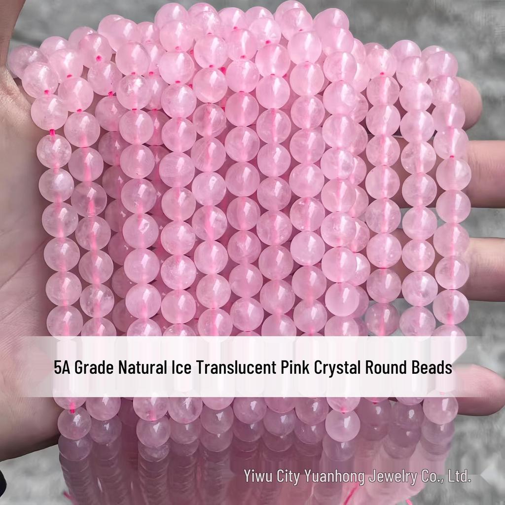 7A Grade Natural Ice Pink Crystal Beads for DIY Jewelry Making – Round & Translucent.