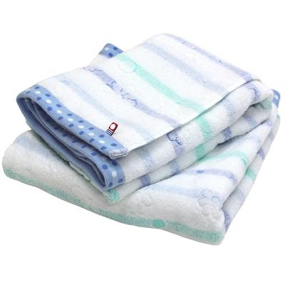 Imabari Towel Certified Bath Towel Hiorie Border Jacquard Lyric Set of 2 Blue Made In Japan Imabari Brand Quick Dry Cotton Cotton 100%