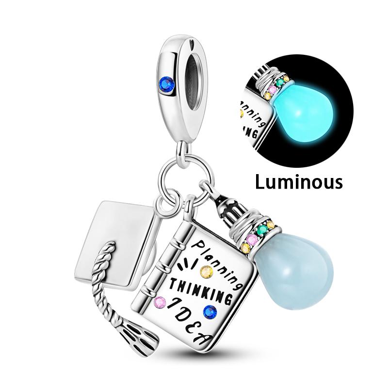 100% Copper Graduation Flowers Bachelor'S Hat Luminous Stars Charms Beads Fit Qikaola Original Bracelet Diy Jewelry