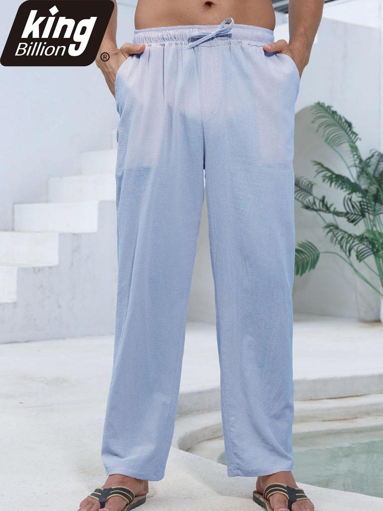 Summer Men's Lightweight Linen Blend Pants - Casual Relaxed Fit Breathable Beachwear Comfortable Vacation Style Trousers
