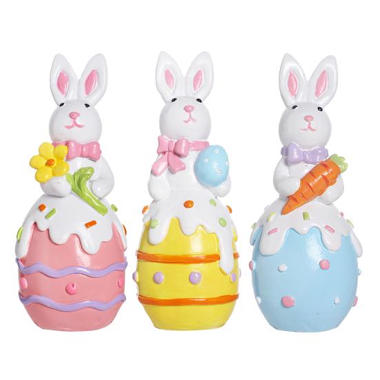 Easter Colorful Egg Bunny Figurine Hand-painted Flower Carrot Egg Rabbit Statue Decorative Animal Sculpture Spring Easter Party Decoration