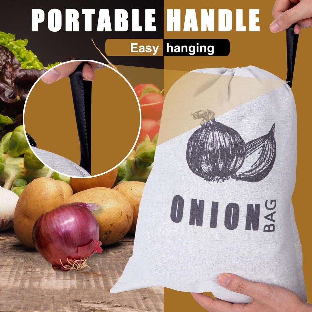 TOGETRUE Potato Onion Storage Bag, Fabric Onion and Potatoes Storage Bag, Washable Garlic Potatoes Onions Keeper with Drawstring for Pantry, 2 Pack