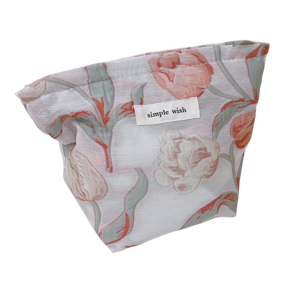 Tulip Pattern Mini Makeup Bag Canvas Portable Zipper Purse Cosmetic Pouch Storage Bag for Traveling,Swimming