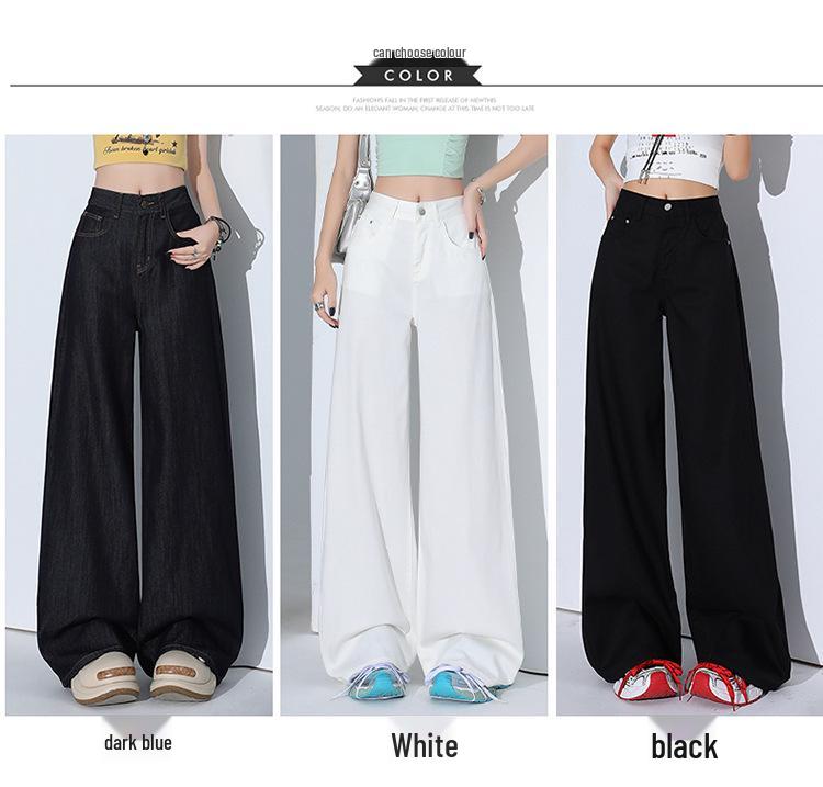 Women's White Tencel Wide-Leg Jeans - Summer 2025, High-Waisted, Loose, Floor-Length, Slimming.