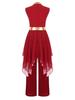 Praise Dance Costume for Kids Girls: Asymmetrical Sleeveless Metallic Dress & Comfortable Wide-Leg Pants with Elastic Waist