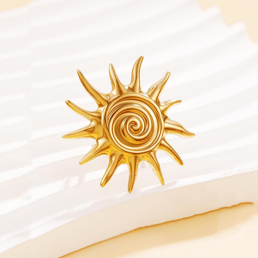 Cross-Border Personality Sweet Cool Sunflower Ring: Women's Glittering Spiral Open Stainless Steel Jewelry for Casual and Vacation Style