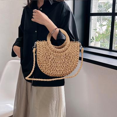 Summer Handmade Braiding Bag for Women Woven Semicircle Top-Handle Bags Beach Weaving Ladies Straw Bag Hand-Woven Handbag