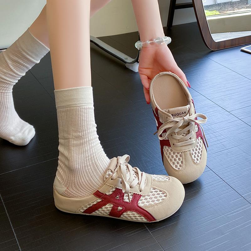 Hollow bag head slippers women's 2025 summer new breathable Korean version inner height-increasing women's shoes without heel casual half slippers