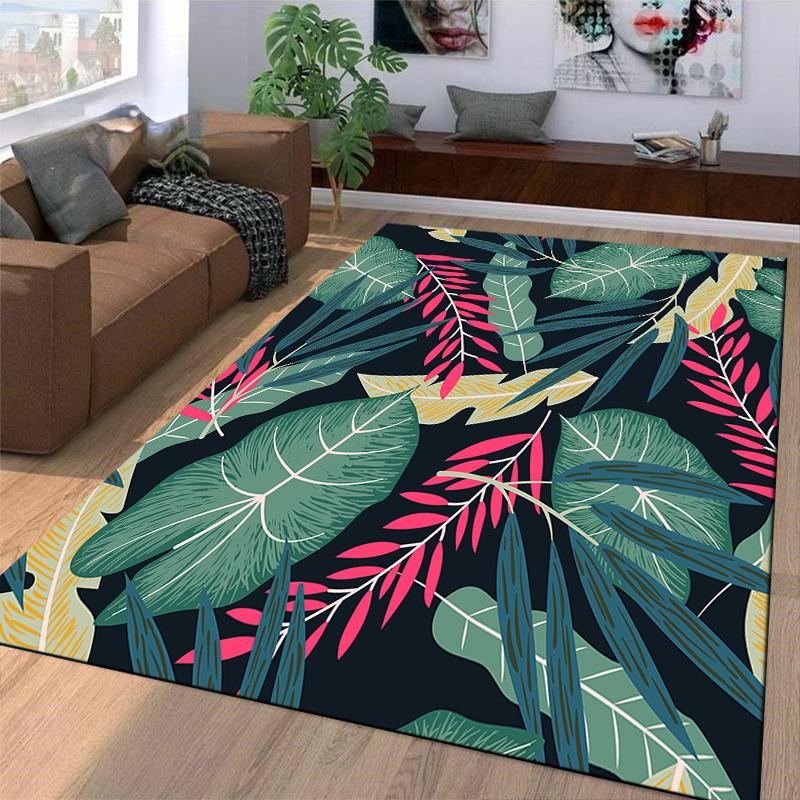 Modern Rug with Green Leaf Patterns Suitable for use as an anti-slip game mat for living room and bedroom sofas