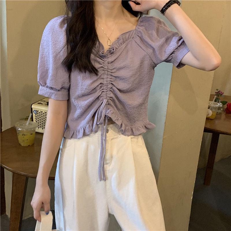 

Летняя новая приталенная короткая рубашка с французским воротником, модная и универсальная XXL фиолетовый