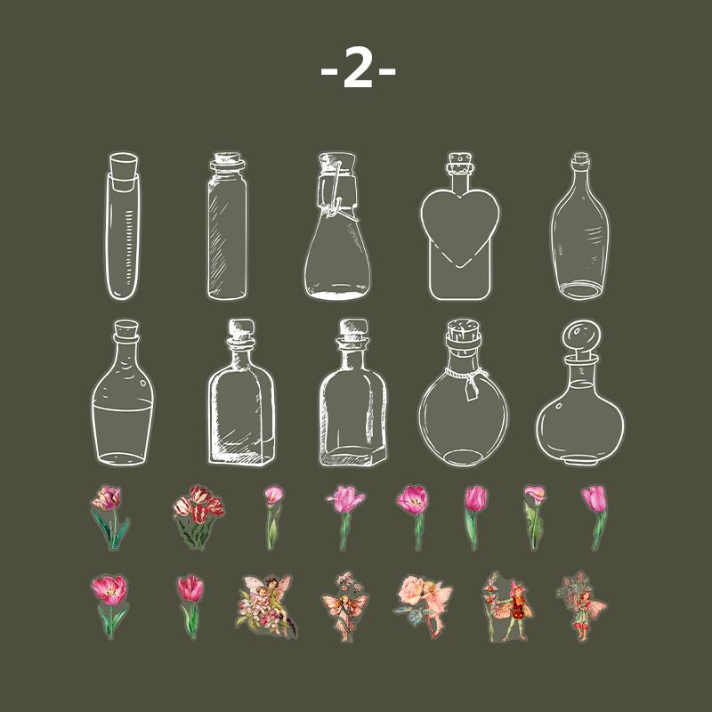 PET Sticker Transparent Plant Flower Botttle Handbook Retro Floral Decoration Stickers DIY Scrapbook Collage Photo Frame