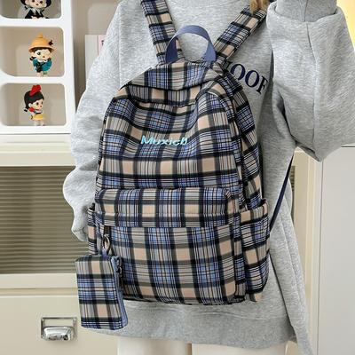 School Bag New Retro College Student Korean Version Plaid School Bag Versatile Ins Backpack Large Capacity Dopamine Backpack