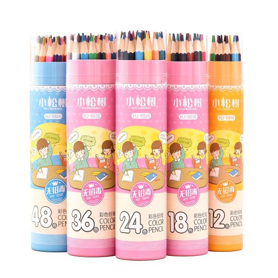 12/24/36/48-Color Cartoon Barrel Colored Pencils Set Lead-free Drawing Pencils for Kids Students Smooth Coloring Portable Art Supplies for School