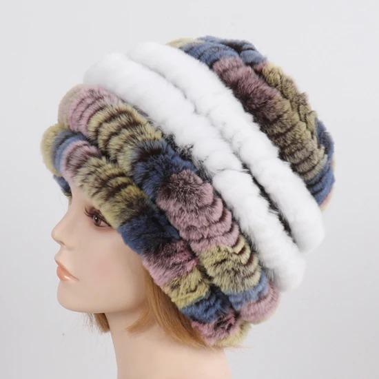 Russia Winter Real Fur Hat Women Knitted Real Rex Rabbit Fur Bomber Hats Lady Natural Warm Genuine Rex Rabbit Fur Cap