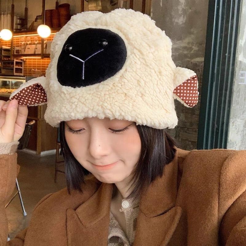 Plush Sheep Hat Sheep Ear Hat Cute Funny Beanie Sheep Ear Plush Beanie Little Devil Hat Skullies Beanie  Girl Funny Hat