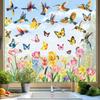 2026 Spring Window Stickers: Butterfly Flowers & Hummingbirds, Double-sided Glass Decoration for Living Room