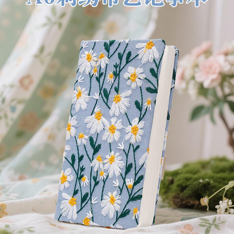 Daisy Embroidered A6 Notebook for Adults and Students with Lined Pages Blue Daisy [Blank Pages]