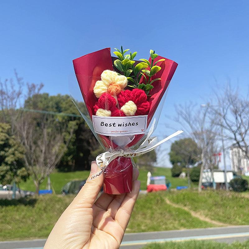Mini Crochet Flowers Artificial Flower Bouquet Handmade Knitted Flowers Bouquet For Wedding Party Decor Valentine'S Day Gift