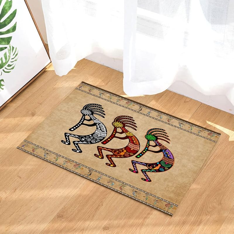 Kokopelli Bath Mat, Southwestern Native Non Slip Bath Mat America Ethnic Tribal VintageBathroom Mats and Rugs Geometric Retro Abstract Memory Foam